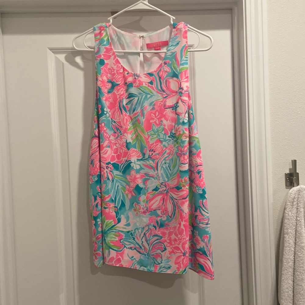 Lilly Pulitzer Pink & Teal Floral Sleeveless Blouse
